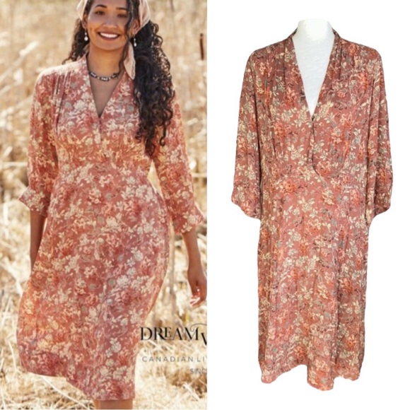 April Cornell Floral Print Wrap Front Chiffon Midi Dress - XL - Picture 1 of 13